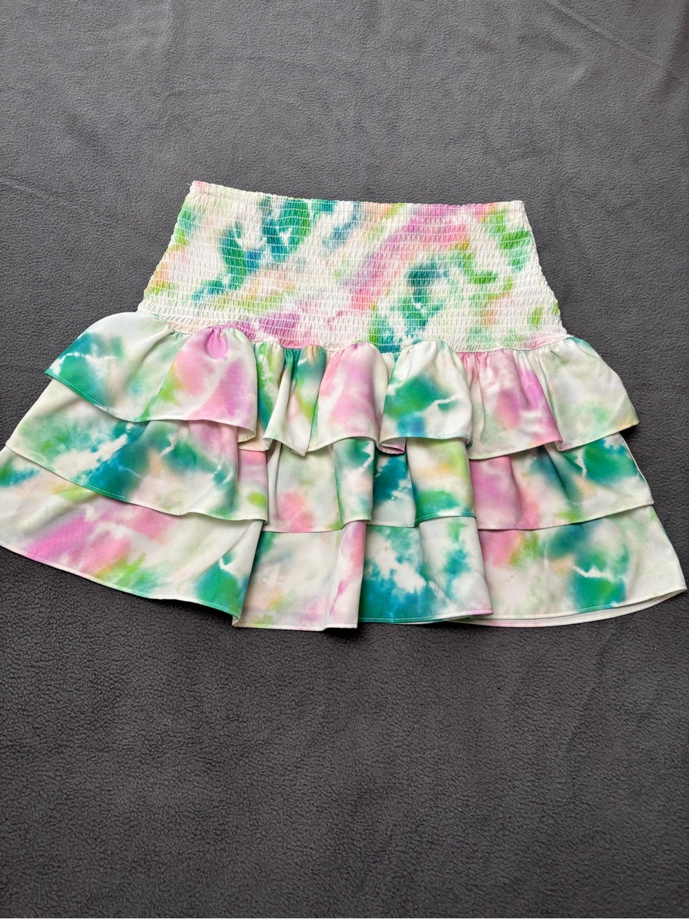Amanda Uprichard Tie-Dye Smocked Waist Tiered Ruffle Mini Skirt Multicolor S